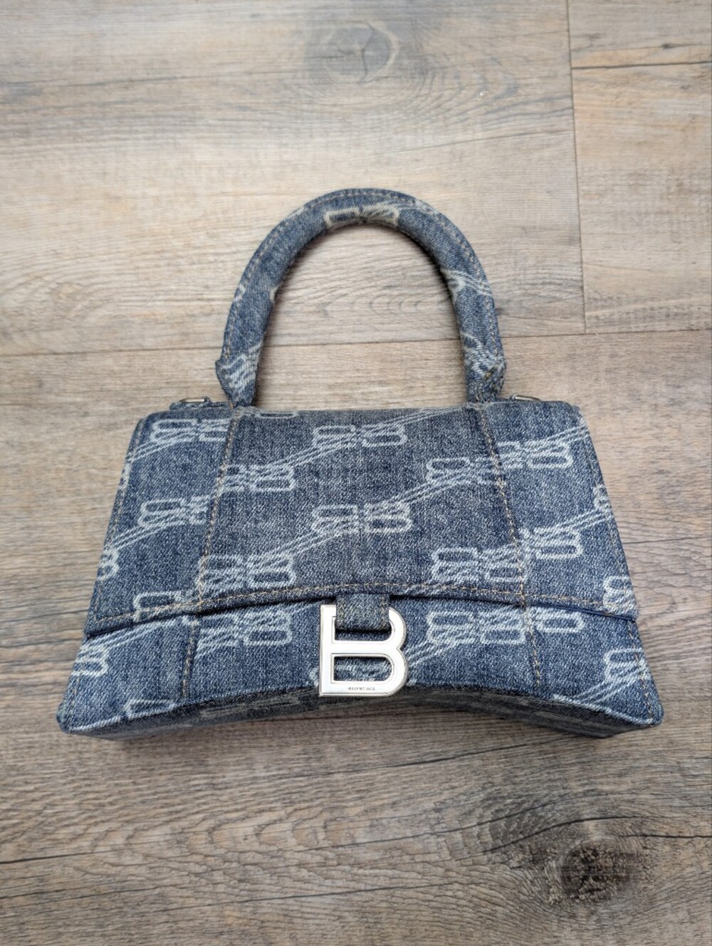 Balenciaga BB Monogram Denim Small Hourglass Bag